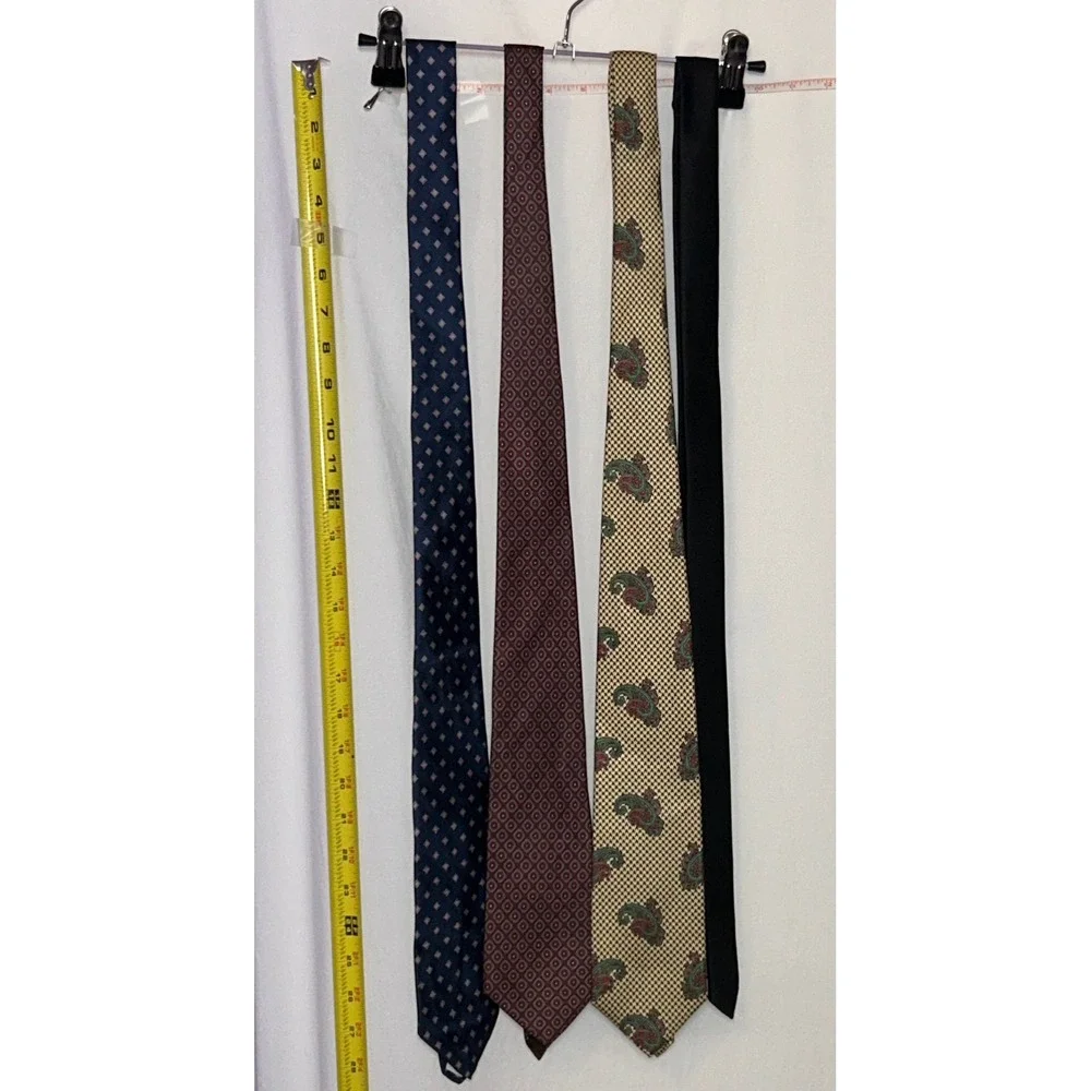 Mens Silk Ties Lot of 4 Adolfo Custom Designed Paisley Geometric Patterns Black